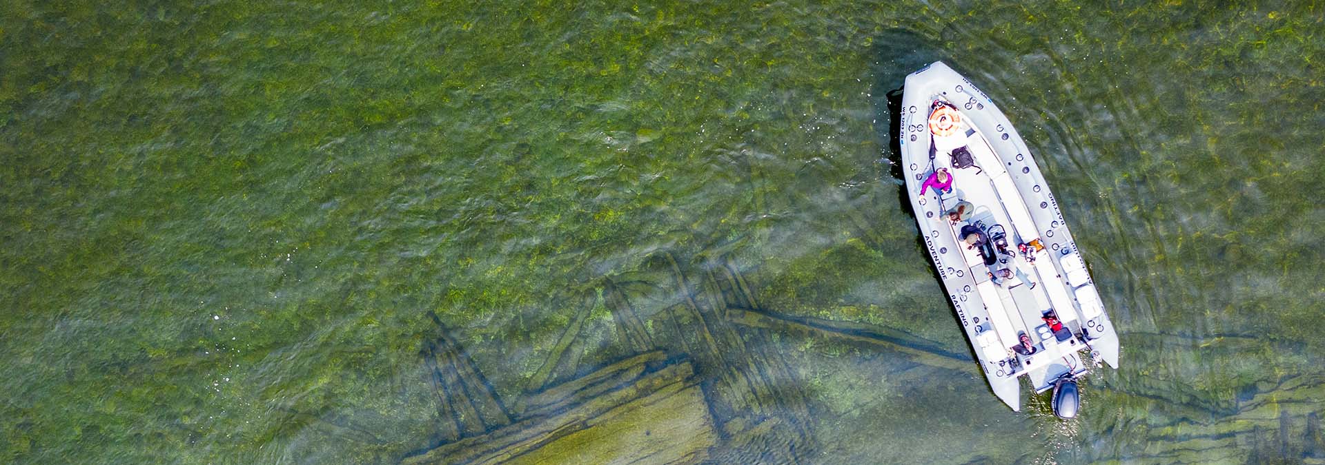 Aerial view of a boat on the water